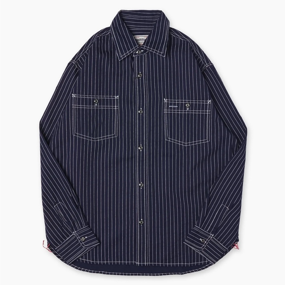 Men's Navy Pinstripe Casual Button-Down Shirt - Relaxed Fit